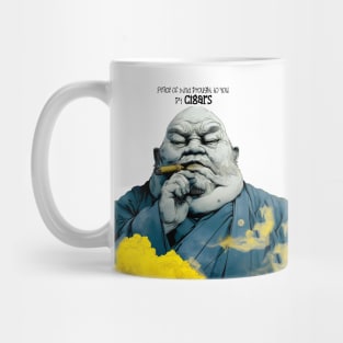 Puff Sumo: Peace of Mind Brought to you by Cigars on a light (Knocked out) background Mug